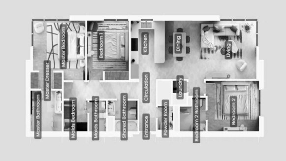 Apartment floor plan, 3 bedrooms in ROSSO BAY RESIDENCES No. 11027 (2D)