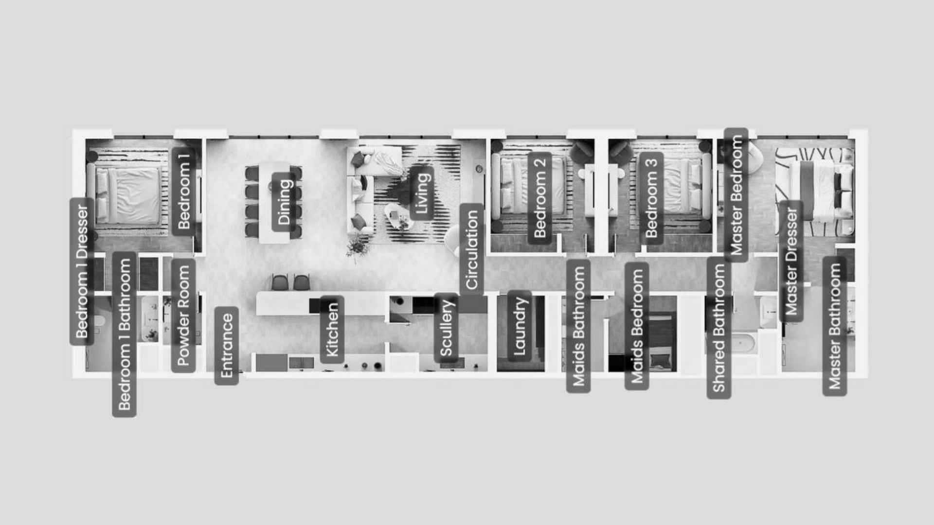 Apartment floor plan, 4 bedrooms in ROSSO BAY RESIDENCES No. 11029
